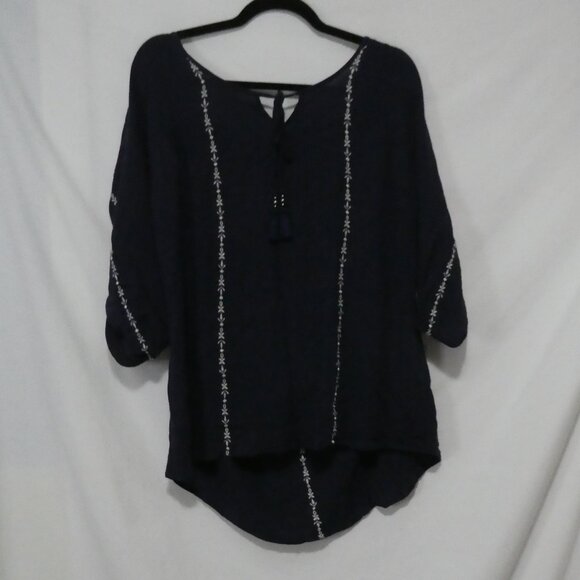 TORRID | size 1 | Navy Blue Embroidered Bohemian Blouse - Picture 1 of 16